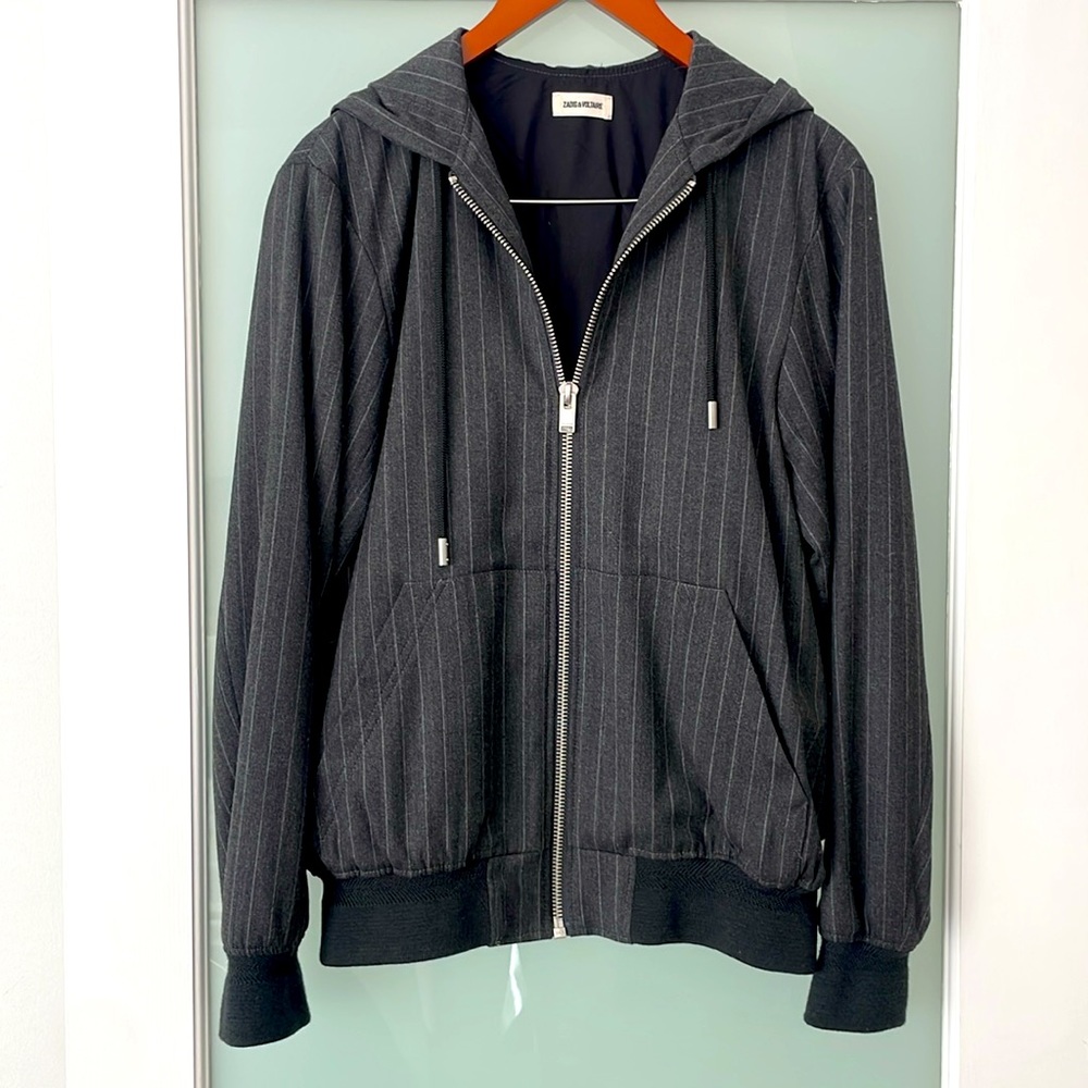 NWOT Zadig & Voltaire Pinstripe Wool Blend Hooded Jacket XS